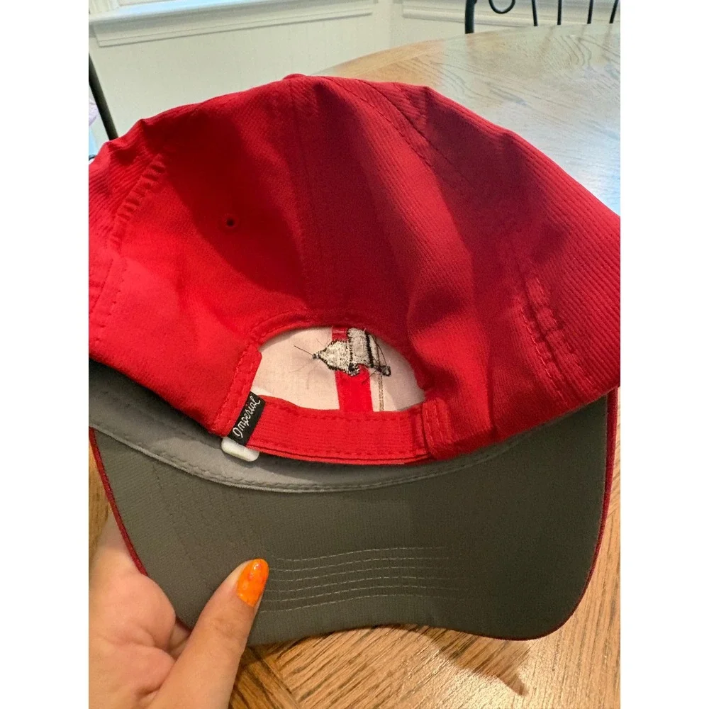Imperial True Fit Red Performance Hat BF Flag Logo UPF 50+ Adjustable Cap X210P